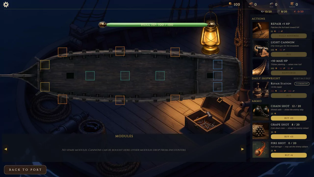 Ship Maintenance — the screen in Pirate Twist