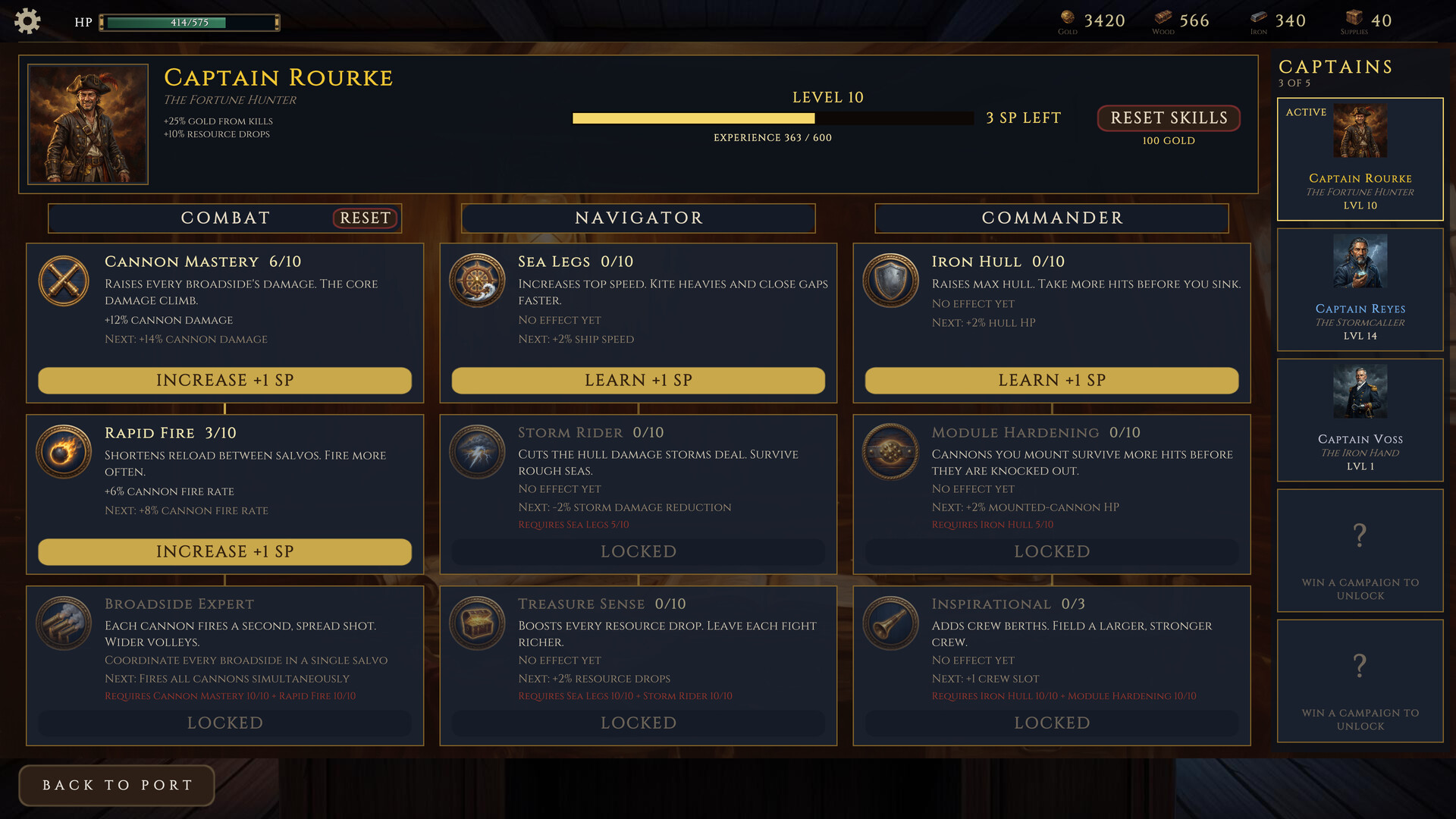 The captain skill tree