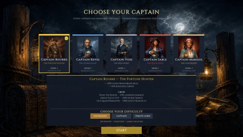Choosing a captain and difficulty
